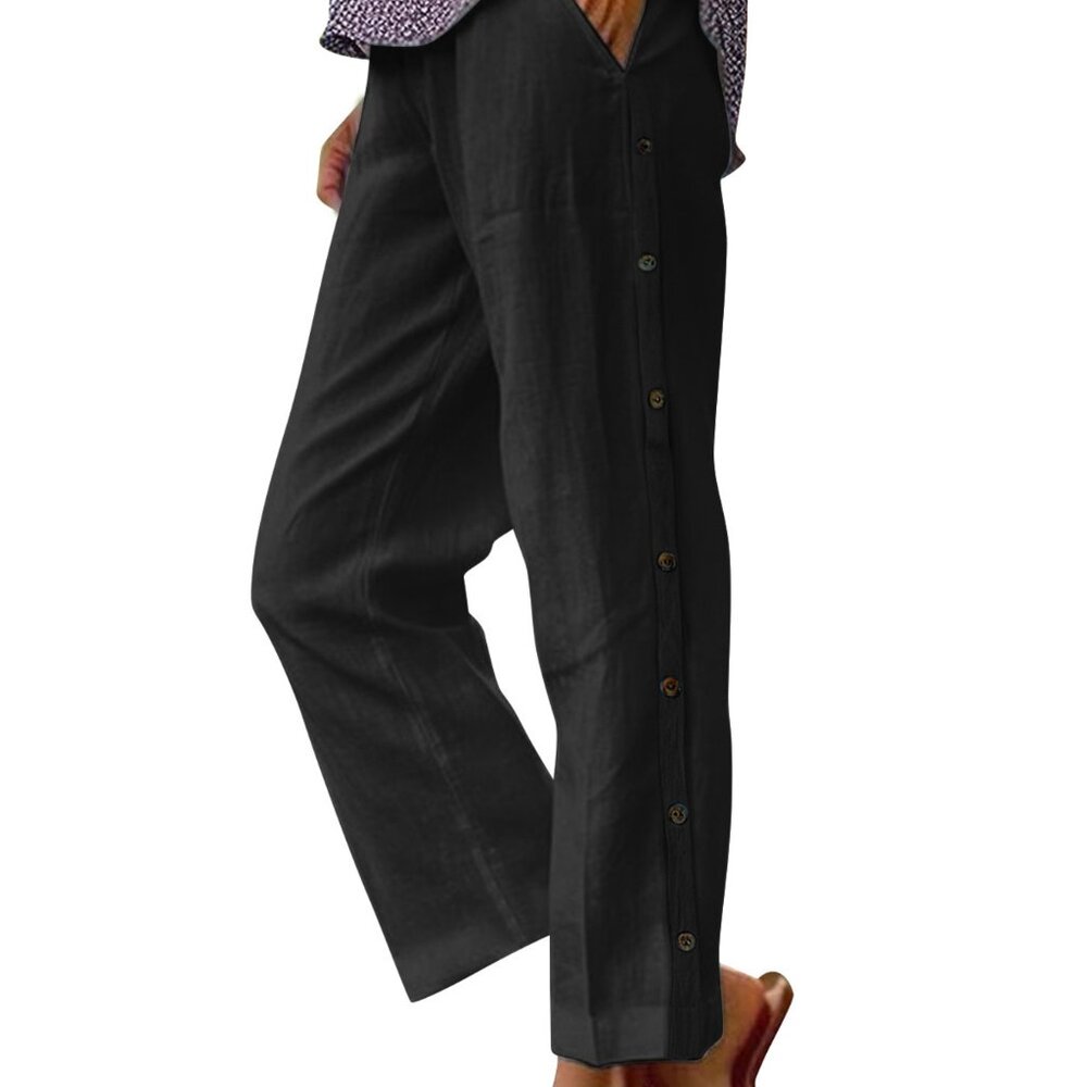Side Decor Button Casual Wide Leg Pants